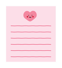 Note, card, letter design template illustration with hand drawn cute heart characters.