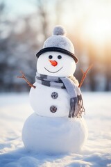 Obraz premium Snowman, winter background with space for copy. Generative AI