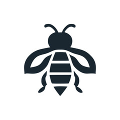 Professional black and white bee logo, suitable for a variety of industries. Minimalistic aesthetic, isolated on a white background. Silhouette icon of a wasp. simple logo of a honeybee.