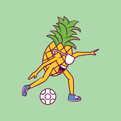 cute pineapple character illustration playing football