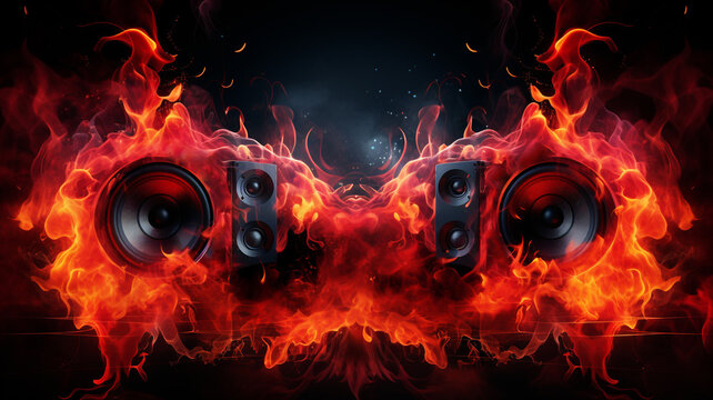 Sound Multimedia Soundsystem Hifi Audio Soundbox Lautsprecher Membran abstrakt roter Style im Querformat. Generative Ai. 