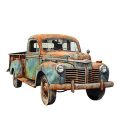 rusty scarp car watercolor illustration, generative AI - obrazy, fototapety, plakaty