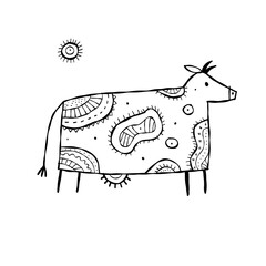 Stylish Ethnic Vector Illustration: Isolated Cow on White Background