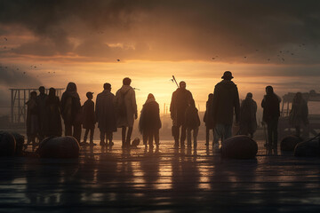 World humanitarian day. A helping hand to those affected by war and famine. A social problem. Camp. Refugees. Agust 19. In need of protection, food, homes. Search for a better life. Generative AI