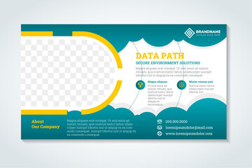 Technology horizontal banners. Blue futuristic science presentation. Modern banner design for medicine, internet network, artificial intelligence, big data. High tech media cover with photo space.