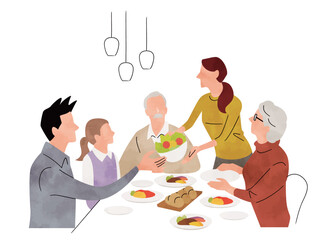 ベクターイラスト素材：家族で食事
