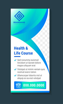 Medical Health and life course Banners of standard size with a place for photos. Vertical, horizontal and square template. vector illustration. blue gradient colors element.