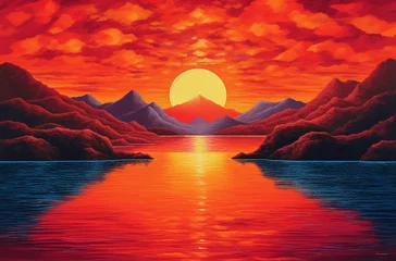 Keuken foto achterwand Sunset at Mountaintop Reflecting on a Lake © Wagner