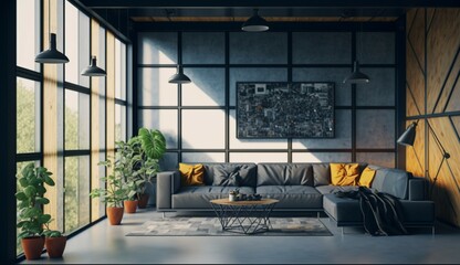 Industrial Living Room Background Contemporary Generative Ai