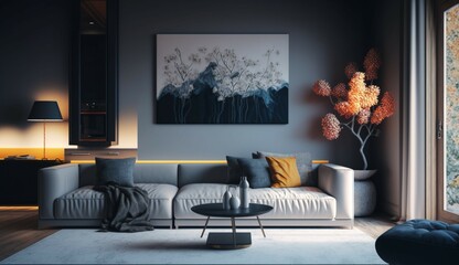 Interior of living room with sofa modern home UHD 8k Generative Ai