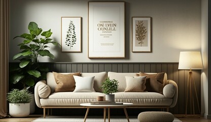 Mockup poster frame in a home interior background feat Generative Ai