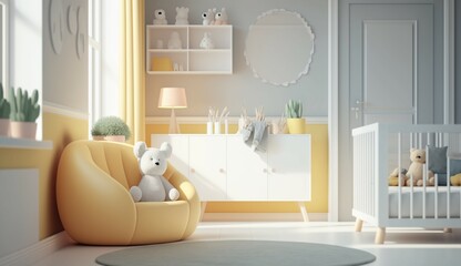 Fototapeta premium Modern minimalist nursery room in scandinavian style Generative Ai