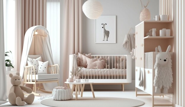 Modern minimalist nursery room in scandinavian style Generative Ai