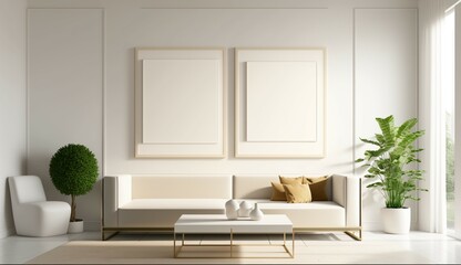 tan color living room 1 square white wall frame no ima Generative Ai