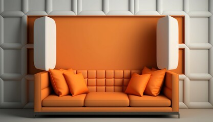 tan couch with orange cushions wall is empty UHD 8k Generative Ai
