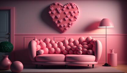 Valentine interior room have pink sofa and home decor Generative Ai