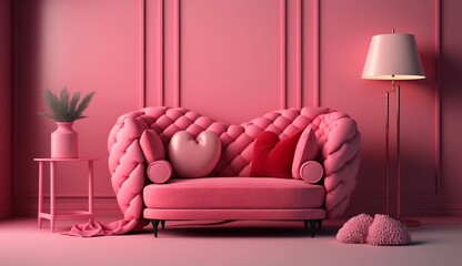 Valentine interior room have pink sofa and home decor Generative Ai