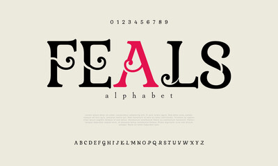 Feals creative vintage alphabet font. Digital abstract moslem, futuristic, fashion, sport, minimal technology typography. Simple numeric vector illustration