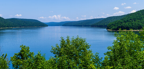 A view of the Allegheny Reservoir in the Allegheny National Forest in Warren County, Pennsylvania,...