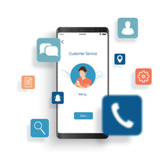 Smartphone call center, online customer support, contact us concept. illustrator vector