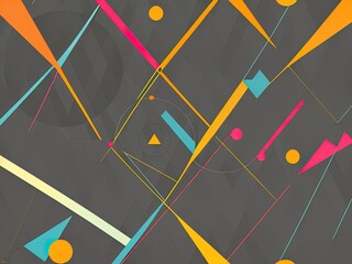 Abstract Bauhaus geometric pattern background vector circle triangle and square lines color art design with Generative AI.