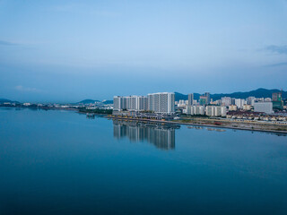 Naklejka premium Landscape Scenes of Penang, Malaysia. Aerial view. Sunrise and daylight scenes.