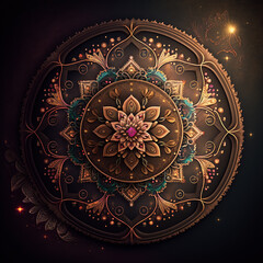 Obraz premium Black and gold mandala with a floral design on it