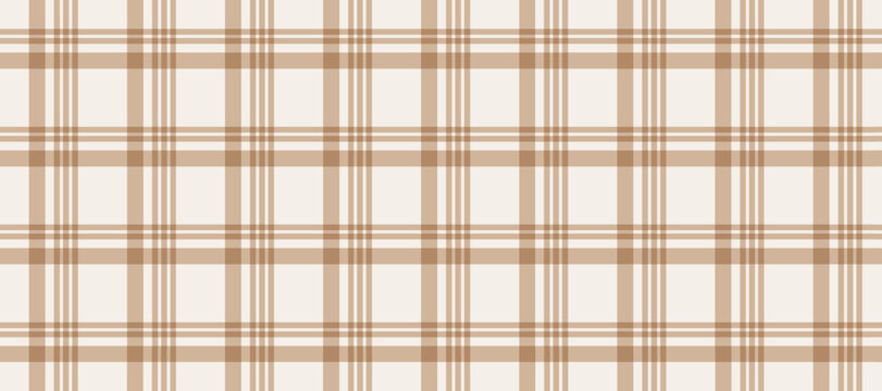 Gingham seamless pattern. Beige vichy background texture. Checkered tweed plaid repeating wallpaper. Natural nude tartan fabric and textile swatch design. Vector 