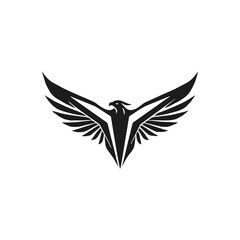 Fototapeta premium Creative and Modern Phoenix Logo with open wings isolated on white background, Flying Phoenix Vector Logo illustration, Black Phoenix silhouette logo with negative white space, Creative logo concept 