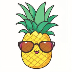 Cute cartoon pineapple with sunglasses and a smily face created with Generative AI technology