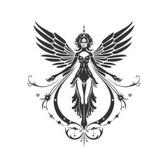 angel of jewels, vintage logo line art concept black and white color, hand drawn illustration