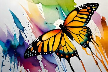 multi color splash art image of a butterfly on white background  by Generative Ai technology