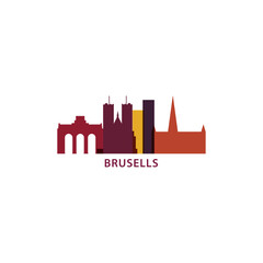 Belgium Brussels city cityscape skyline capital panorama vector flat modern logo icon. Bruxelles Europe emblem idea with landmarks and building silhouettes
