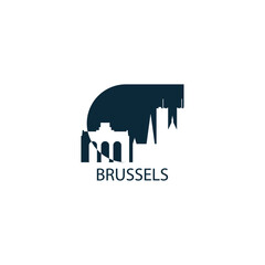 Belgium, Brussels cityscape, skyline, city panoramic vector flat logo, icon. Bruxelles horizon emblem with landmarks and building silhouettes