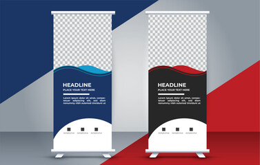 vector Roll up banner template with modern shapes