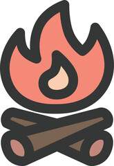 キャンプ関連のカラー単品アイコン　焚き火