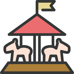 遊園地のカラー単品アイコン　メリーゴーランド