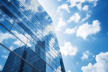 Fototapeta na wymiar Reflective glass modern office building with sky Generative AI