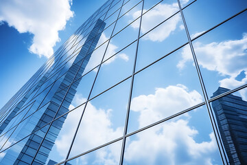 modern office building with glass window sky Blue Color Background Generative AI