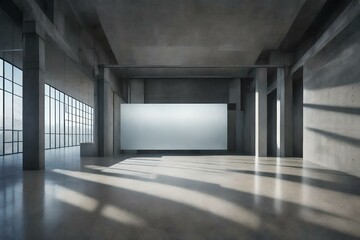 Contemporary concrete interior with empty banner