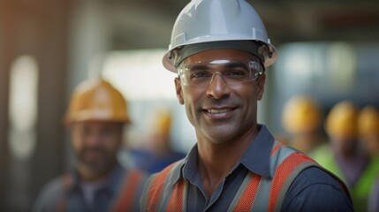 Portrait of a Construction Engineer smiling at construction site, Generative ai