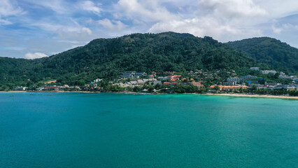 Fototapeta na wymiar Aerial view of sea front hotels and apartments and in Patong beach, Phuket island, Thailand.