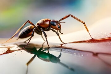 Ant in water with multicolor background, by Generative Ai technology