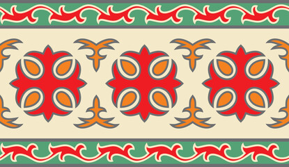 Vector colored seamless Kazakh national ornament. Ethnic endless pattern of the peoples of the Great Steppe, Mongols, Kyrgyz, Kalmyks, .Buryats. circle, frame border.