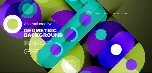 Abstract technology landing page background with circles and round elements. Creative concept for business, technology, science or print design