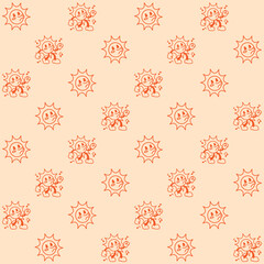 Cute Retro Sun Character Seamless Pattern