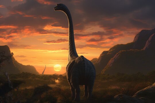 Gentle giant Brachiosaurus grazing peacefully, a true testament to a bygone era.