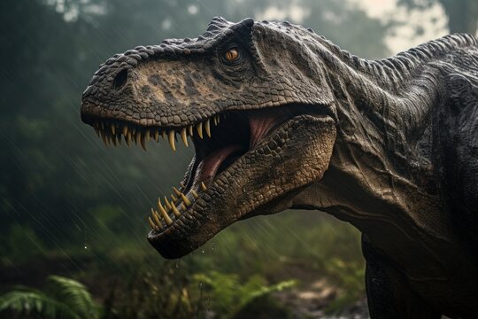 Allosaurus, a prehistoric predator in its natural habitat, frozen in a timeless pose.
