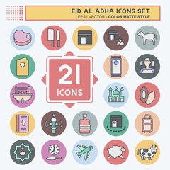 Icon Set Eid Al Adha. related to Islamic symbol. Color Mate Style. simple design editable. simple illustration