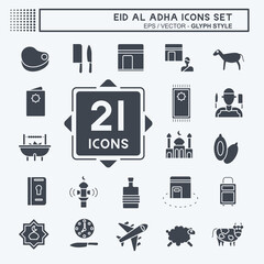 Icon Set Eid Al Adha. related to Islamic symbol. glyph style. simple design editable. simple illustration